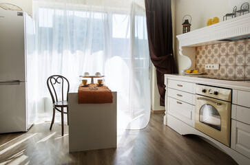 Interior design of an apartment room thoughtfully arranged and ready for departure &mdash; a serene, beautiful space left in perfect order