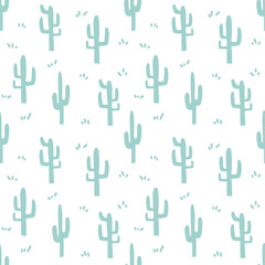 Cactus silhouette on white background seamless pattern. Vector illustration for textile, prints, fabric, fashion design ecc.