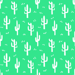 White cactus silhouette on blue background seamless pattern. Vector illustration for textile, prints, fabric, fashion design ecc.