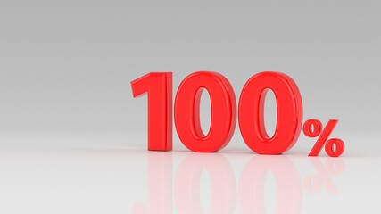 100 percent red isolated on white grey background. 100% off discount promotion sale. Sales concept. Special Offer. 3D Digits Banner, Design Template Icon. Selling poster, banner ads. 3d illustration