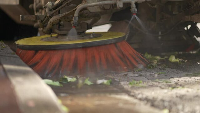 Automatic street sweeper machine, modern technology cleaning sidewalk