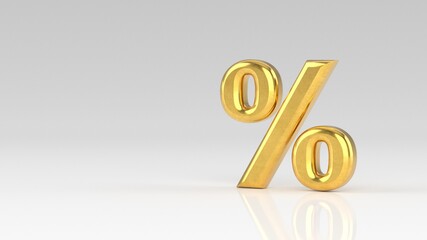 Gold iron percent sign isolated on white background. Seasonal sales background with percent discount pattern. Business illustration. Discount concept. 3D rendering
