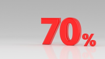 70 percent red isolated on white grey background. 70% off discount promotion sale. Sales concept. Special Offer. 3D Digits Banner, Design Template Icon. Selling poster, banner ads. 3d illustration