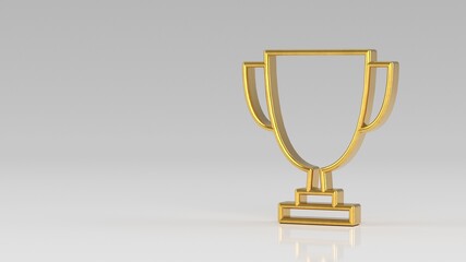 Golden trophy Cup sign isolated On Gray White Background. For website, social media, presentation, design template element. Victory, business success, leadership and achievement concept. 3d render