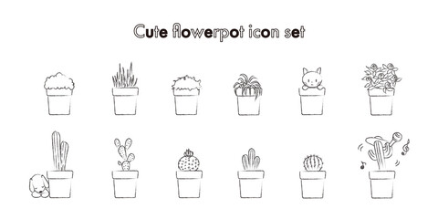 かわいい鉢植えのイラスト　アイコンセット