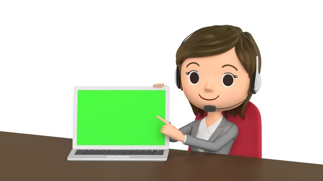 3D animation - An animation of a woman using a PC to give an explanation.