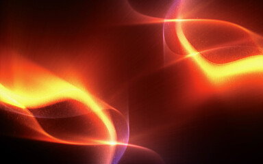 Abstract of colorful glowing and flowing dynamic movement curve neon orange and yellow bright light on dark black background