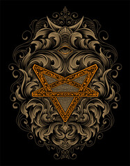illustration vector pentagram symbol engraving ornament style - obrazy, fototapety, plakaty
