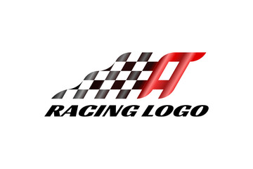 3D vector logo element with an illustration of a starting flag or a finishing flag in a racing competition forming initials 