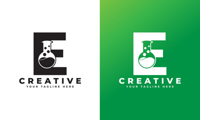 Naklejka premium Letter E with Abstract lab logo. Usable for Business, Science, Healthcare, Medical, Laboratory, Chemical and Nature Logos.