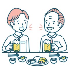お酒と食事を楽しむビジネスパーソンのイラスト素材