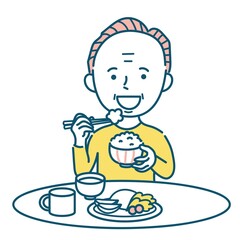食事をするシニア男性のイラスト素材