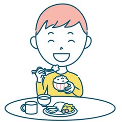 食事をする男の子のイラスト素材