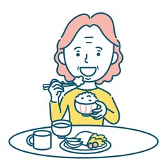 食事をするシニア女性のイラスト素材
