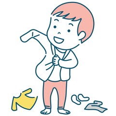 服を着替える男の子のイラスト素材