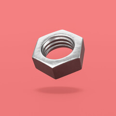 Metal Nut on Red Background