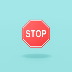 Classic Red Stop Road Sign on Blue Background