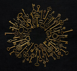 Vintage victorian style golden skeleton keys. Concepts of keys to success, unlocking potential, or...