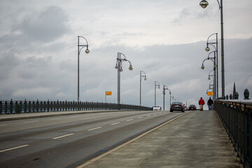 Bridge in Mainz, Germany. Cloudy Sky