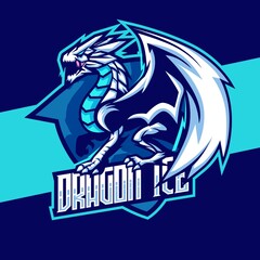 ice white dragon mascot esport logo design