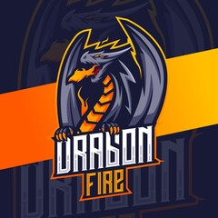 dragon fire mascot esport logo design for gaming