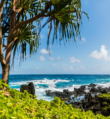 Waves Crash Against Rugged Lava Coastline Near Kauiau Point, Waianapanapa State Park, Maui, Hawaii, USA