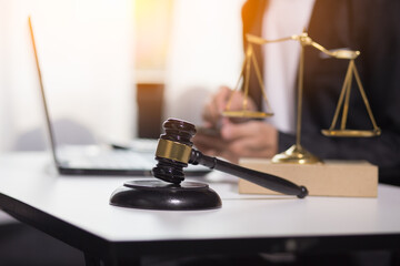 Male lawyer or judge wearing protective mask on the consult having team meeting with client, Law and Legal services concep