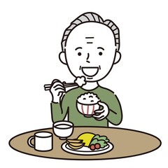 食事をするシニア男性のイラスト素材