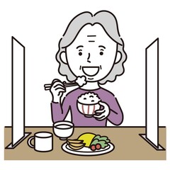 食事をするシニア女性のイラスト素材