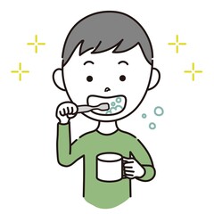 歯磨きをする男の子のイラスト素材