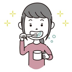 歯磨きをする女の子のイラスト素材