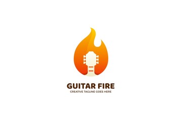 Guitar Fire Metal Music Gradient Logo Template