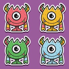 cute monster cartoon doodle design for coloring, backgrounds, stickers, logos, symbol, icons and more