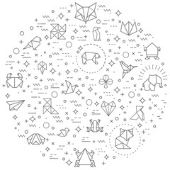 Simple Set of origami and paper Related Vector Line Illustration. Contains such Icons as bird, airplane, animal, fish, boat, folded, geometric and Other Elements.