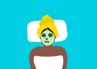 african american woman  with facial cosmetic clay mask  vector illustration skin care concept