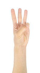 Three-finger gestures, men's hands, and symbols Isolated on white background with clipping path.