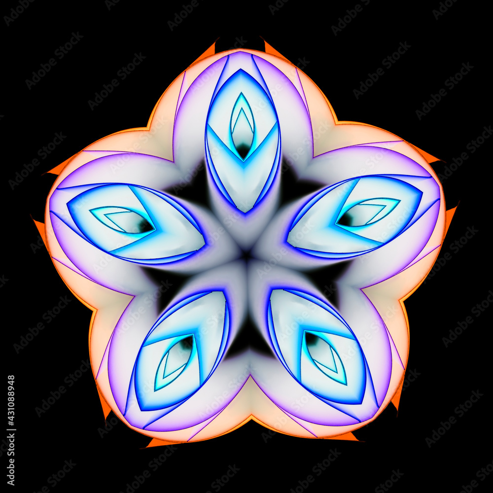Wall mural abstract kaleidoscopic pattern of rolled color paper strips on black background