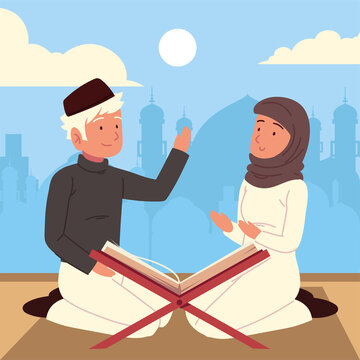 muslim couple praying