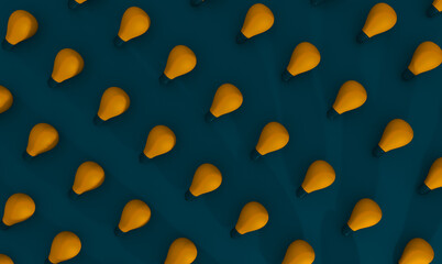 background of yellow light bulbs with shadows. 3 d render.blue background