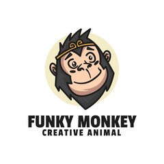 Vector Logo Illustration Monkey Mascot Cartoon Style.