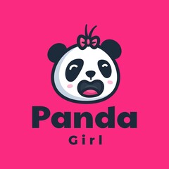 Vector Logo Illustration Panda Mascot Cartoon Style.