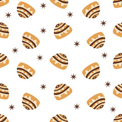 Seamless pattern with cinnamon bun. Vector illustration.