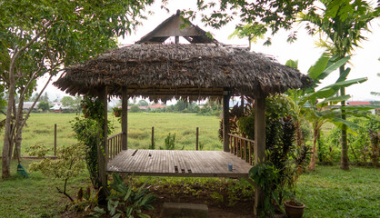 Fototapeta na wymiar Beautiful cozy hut in travelers hostel in Langkawi Malaysia 