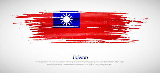 Artistic grungy watercolor brush flag of Taiwan country. Happy national day background