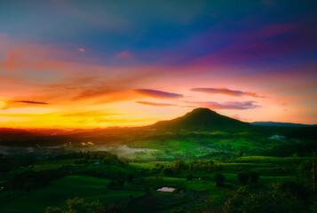 Beautiful scenery during sunrise time at Khao Takhian Ngo , Khao Kho District ,Phetchabun Province in Thailand