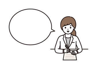 笑顔で記入する女性薬剤師 吹き出し