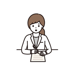 困った顔で記入する女性薬剤師のイラスト