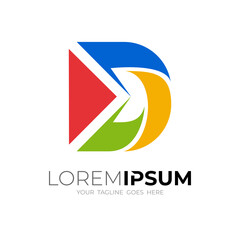 D logo with colorful design template, Letter D logo and play icon