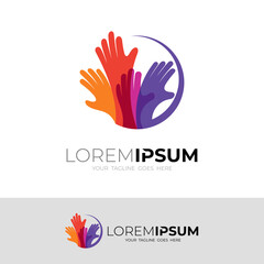 Hand logo design charity, social icon template, colorful