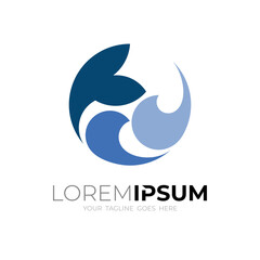 Obraz premium Tail fish logo and wave design combination, circle style logos